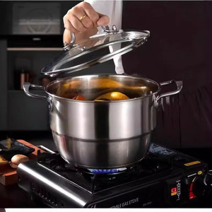 Casserole en acier inoxydable 1L compatible induction, double poignée, pour cuisinière - Product Image 1