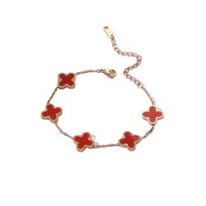 Pulsera de Titanio con Trébol de Cuatro Hojas y Cinco Flores de Fritillaria, Amuleto de Buena Suerte, Estilo Moderno para Mujer - Product Image 5