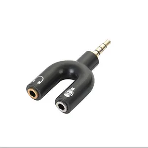 Pemisah Mikrofon Audio 3.5Mm dengan Dua Port Wanita, Earphone Stereo Bentuk U Mini dengan Adaptor AUX Konverter Mikrofon