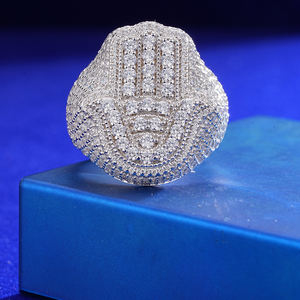 Anillo de <span class=keywords><strong>Mano</strong></span> de <span class=keywords><strong>Hamsa</strong></span> de Plata 925 con Piedras de Moissanita, Diseño Chapado en Oro, Engaste Pavé, Joyería - Product Image 5