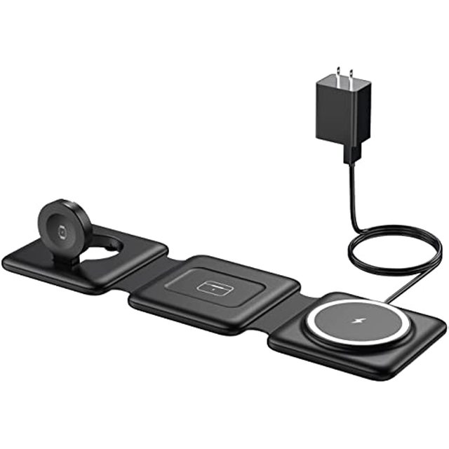 Magnetic Wireless Charger for iPhone 3 in 1 Foldable Charging Station Pad Dock Stand for Apple Watch Airpod