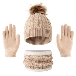 Gorro de Punto para <span class=keywords><strong>Otoño</strong></span> e Invierno, Gorro, Bufanda y Guantes para Niños, Combinación de Tres Piezas - Product Image 5
