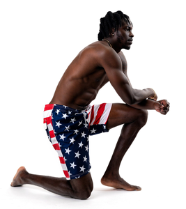 Men's Casual Mid Waist Quick Dry Board <strong>Shorts</strong> <strong>Patriotic</strong> American Flag Knitted Weave with Lace Decoration Summer Beachwear - Product Image 3