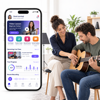 Solutions d'applications d'apprentissage musical personnalisées pour iOS et Android avec des leçons vidéo, des cours en direct et un suivi des exercices LionCreate