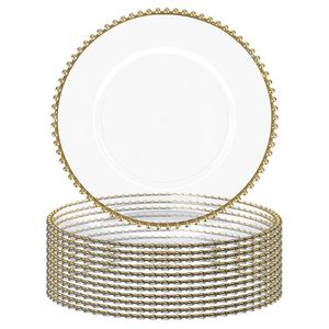 Assiette <span class=keywords><strong>de</strong></span> présentation dorée perlée en plastique <span class=keywords><strong>de</strong></span> 13 pouces pour mariages <span class=keywords><strong>de</strong></span> luxe, plat <span class=keywords><strong>de</strong></span> <span class=keywords><strong>service</strong></span> moderne en acrylique transparent, plat <span class=keywords><strong>de</strong></span> <span class=keywords><strong>service</strong></span> européen - Product Image 1