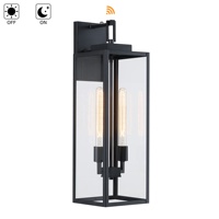 Lampu Dinding Luar Ruangan 26 inci dari Senja hingga Fajar, Warna Hitam, Modern, Lampu Teras, Lampu Dinding Eksterior 2 Lampu dengan Kap Lampu Kaca Transparan, Tahan Air