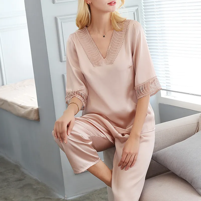 Aangepaste Korte Lounge, Pyjama Pak 100Rayon Katoen Volwassenen Nachtkleding Katoenen Vrouwen Pyjama Sets/