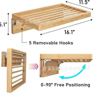 Wooden Wall Mounted Foldable <b>Towel</b> <b>Rack</b> With Hooks For Bathroom And Living Room <b>Storage</b> Multi Purpose Organizer - Product Image 5