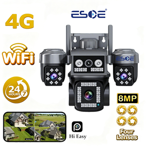 Caméra réseau Hieasy 8MP 4 objectifs IP67 AOV Carte SIM 4G Vision nocturne couleur Suivi automatique Audio bidirectionnel CMOS Sans fil Cloud - Product Image 1