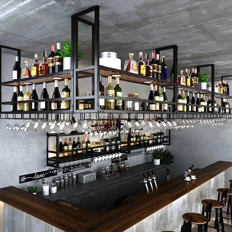 Modern asılı şarap bardağı raf özel duvara monte Metal şarap rafı için Bar mutfak duvar dekorasyon/ev mobilya yemek odası