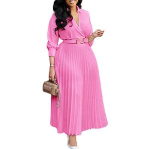 Nuevo Vestido Midi de Moda para Mujer con Cintura Alta, Pliegues Laterales, Manga Larga y Diseño Sólido, Vestido Elegante - Product Image 5