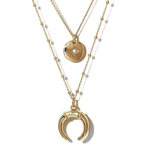 Mode-sieraden 925 Sterling Zilver Disc Munt En Maan Hoorn Kettingen 22K Gouden Hanger Sets