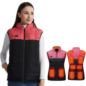Women 11 Heating Zones USB Slim Body Warmer Heated Cotton Vest Jackets with Battery Pack