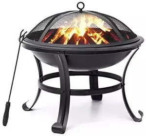 JIANYI छोटे आग गड्ढे 22in आउटडोर लकड़ी जलती Firepit BBQ स्टील आग गड्ढे कटोरा स्पार्क स्क्रीन कवर, अलाव मेल आदेश वितरित