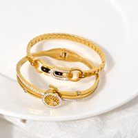 Zeadear Joyería de Moda para Mujer, Brazalete de Acero Inoxidable 316L con Baño de Oro de 18k y Circonitas, Talla Personalizada, Ideal para Bodas