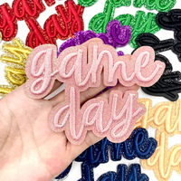 Patch brodé à lettres cursive scintillantes pour le jour du match, badge thermocollant écologique, appliques à police script brillante pour chapeaux DIY en gros