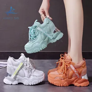 2023 sepatu kets Chunky untuk wanita, sepatu Sneakers berpori jaring kasual untuk wanita