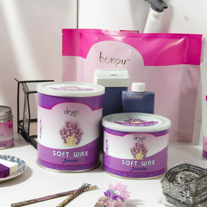 Directo de fábrica, <span class=keywords><strong>cera</strong></span> suave enlatada de 400ml, <span class=keywords><strong>cera</strong></span> depilatoria perfumada de lavanda ahumada rosa <span class=keywords><strong>para</strong></span> Bikini facial/áreas íntimas, bolsa OEM de 100g - Product Image 1