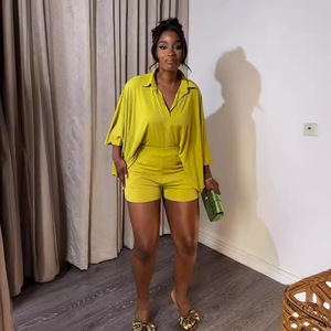 Pantaloncini estivi in due pezzi da donna Casual Lounge Street Wear camicia a maniche lunghe e pantaloncini abbinati da donna Set 2 pezzi - Product Image 4