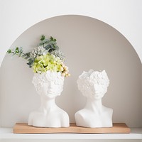 Vase en Céramique Blanc Art Déco Nordique Créatif, Forme Visage et Corps de Femme pour Arrangement Floral de Salon