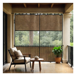 See Through Outdoor Curtain Japanese Brown for Rain Protection Natural Light Flow and Modern Balcony Privacy - Product Image 1