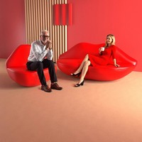 Meubles de salon au design unique Canapé en velours rouge Canapé moderne pour salon de beauté Canapé pour les lèvres rouges en attente