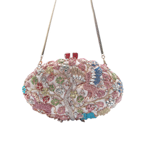Pochette de soirée en strass motif animaux de la forêt, sac rigide multicolore à motif paon en cristal pour mariage et gala