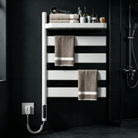 Porte-serviettes électrique intelligent WiFi 125W |   Contrôle par application et vocal, 4 barres 180 °   Chauffe-mur rotatif en acier inoxydable, étanche IPX4
