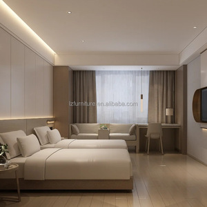 3 Star Hotel Bedroom Furniture Set Custom <b>Queen</b> King <b>Size</b> Wooden <b>Bed</b> Base Frame with Upholstered Headboard Wall Unit Nightstands - Product Image 5