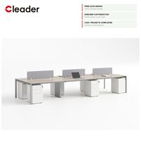 Poste de travail en open space pour 4 personnes, avec pieds carrés en tube, bureau d'équipe dos à dos, plateau en grain de bois, cloison, vente en gros