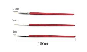 Pinceau à liner pour nail art à poils synthétiques avec manche en bois rouge, style japonais, pinceau fin pour peinture au gel pour la conception de manucure - Product Image 2