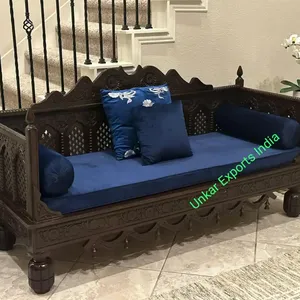 Indian Mughal Style Day Bed, Hand Carved Diwan Set ,Hand-Carved Teak Wood Maharaja Sofa Set Rajasthani Teak Wood Home Furnit