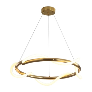 Plafonnier LED suspendu en bande d'or moderne, luminaire décoratif de plafond, idéal pour un salon, une cuisine - Product Image 6