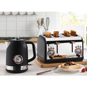 New Luxury <strong>Kettle</strong> with Thermometer <strong>and</strong> <strong>4</strong> <strong>Slice</strong> Grill <strong>Toaster</strong> <strong>Set</strong> Black Gold Color Home Appliance Retro <strong>Toaster</strong> Stainless Steel - Product Image 1