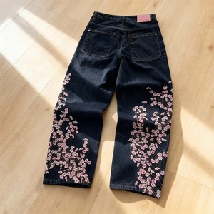 Pantalones Rectos con Bordado de Flores de Ciruelo Estilo Retro Europeo y Americano para Hombre y Mujer - Jeans Personalizados de Estilo Urbano - Product Image 3