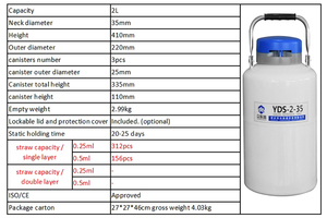 Serbatoio di Azoto Liquido in Lega di Alluminio YDS-2-35 da 2L per Inseminazione Artificiale Mobile - Product Image 2