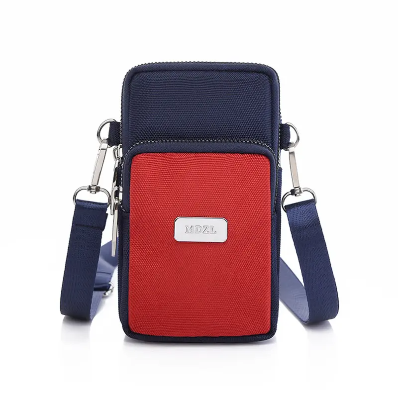 2024 Large capacity Oxford cloth single shoulder crossbody mobile phone bag with three-layer zipper neck hanging arm bag
