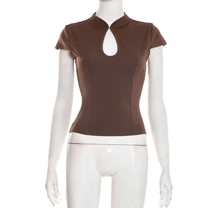 Viviblook C26TP007 Nouveaux hauts d'été décontractés à manches courtes et découpes pour femmes - Product Image 1