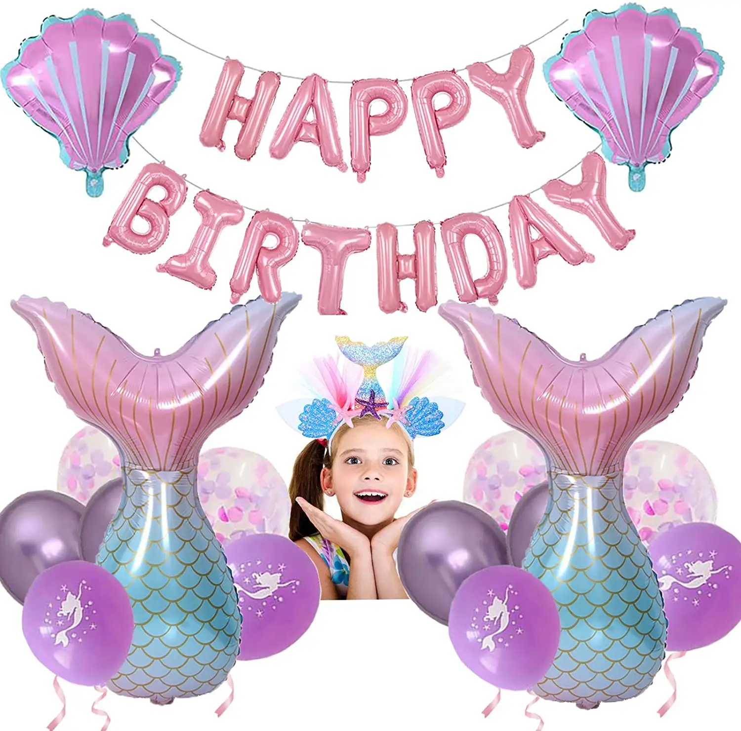 34 Pack Mermaid themed Happy Birthday Decorations for Kids and Adult Birthday Party
