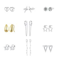 Boucles d'oreilles trèfle à quatre feuilles plaqué or rose-clous étoile et lune en argent sterling S925, bijoux de fête fantaisie couleur CZ pour femmes
