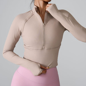 RUIQUWIN, abrigo deportivo nuevo con logotipo personalizado, camiseta de Yoga con media cremallera, ropa deportiva ajustada de manga larga ajustada y transpirable de secado rápido - Product Image 3