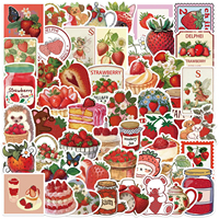50 autocollants en vinyle à thème fraise de dessin animé, étanches en PVC, pour décorer ordinateurs portables, guitares, bagages, pour adolescents et adultes
