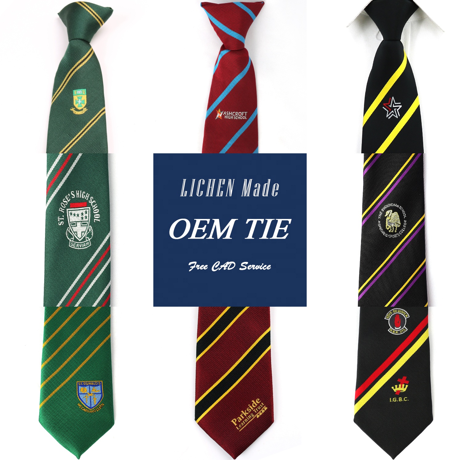 Gravatas Para Homens Corbata School Logo Ties for Men Logo personalizzato realizzato Clip in poliestere su cravatte con fascette