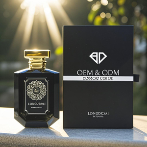 Factory Gold Cap Irregular Perfume <b>Bottle</b> Empty clear Flat Pump Spray Crimp Black 100ml Glass Perfume <b>Bottle</b> with Box - Product Image 1