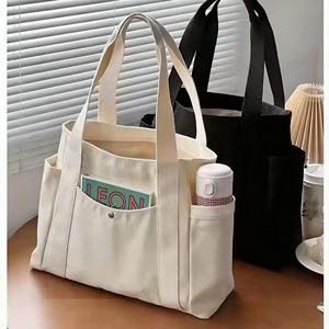 حقيبة تسوق قماشية صديقة للبيئة مطبوعة بشعار وحجم مخصص مع جيوب متعددة، حقائب حمل قطنية سادة للنساء لحمل البقالة على الكتف - Product Image 1