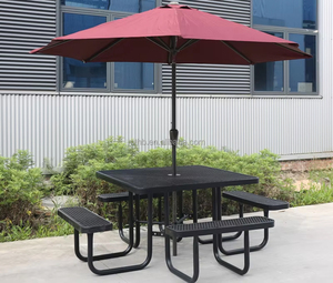 <span class=keywords><strong>Table</strong></span> de pique-nique carrée en métal commercial de 46 pouces <span class=keywords><strong>avec</strong></span> banc, pour l'extérieur, aire de jeux, patio, <span class=keywords><strong>table</strong></span> à manger en acier <span class=keywords><strong>avec</strong></span> <span class=keywords><strong>trou</strong></span> pour <span class=keywords><strong>parasol</strong></span> - Product Image 5