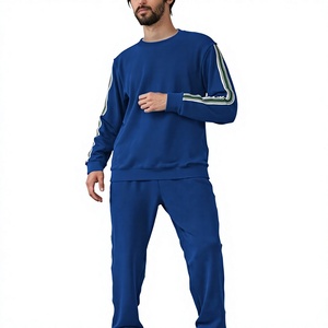 Men's Blue <b>Knitted</b> Sweatshirt And Sweatpants <b>Set</b> Crew Neck Solid Color Casual Autumn Wear Solid color autumn outfit Bangladesh - Product Image 5