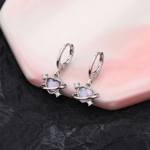 Arete Platinum Plated Micro-<b>studded</b> Minimalist Moonstone Heart <b>Earring</b> Hoop for Women Shiny Zircon Love Charm <b>Earring</b> - Product Image 3