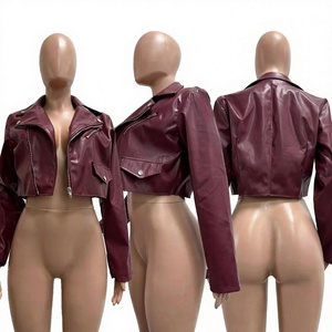Chaqueta de cuero genuino para mujer, estilo motero, corta, con cremallera, cuello alto, a prueba de viento, para invierno. - Product Image 1