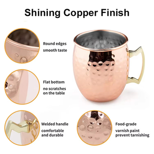 Set di Tazze Moscow Mule in Rame <span class=keywords><strong>Martellato</strong></span> da 16oz, Bicchieri da Birra in Metallo Placcato Acciaio Inox con Manico per Feste - Product Image 4